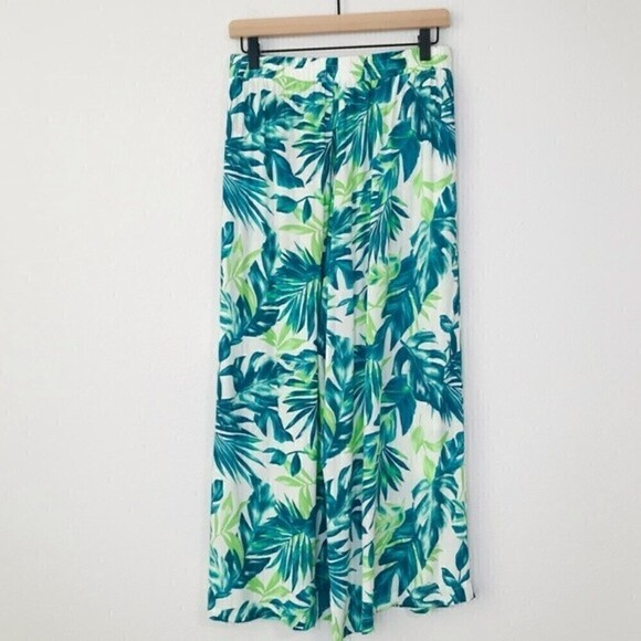 Mustard Seed Tropical Foliage High Waist Straight Leg Pull On Summer Beach Pants - Picture 3 of 11